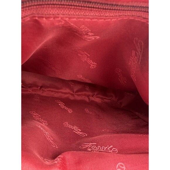 Vintage Fossil Red Genuine Leather Bucket Shoulder Purse Bag - Picture 9 of 10